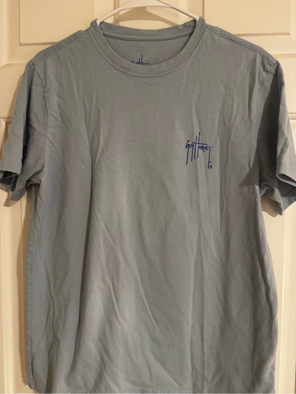 Guy Harvey Casual Short Sleeve Tee in Light Gray-Blue with Navy Logo
